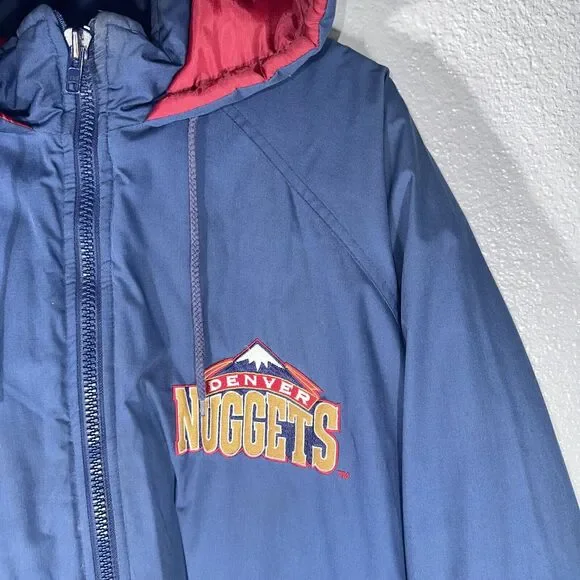 VTG 90s Fans Gear Denver Nuggets Blue Hooded Full Zip Puffer Jacket XL - Picture 2 of 10